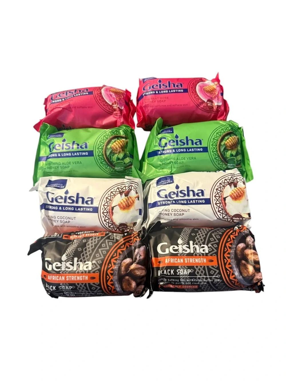 Geisha Assorted Soap Bar Pack - Rose, Aloe Vera, Coconut and Black Soap